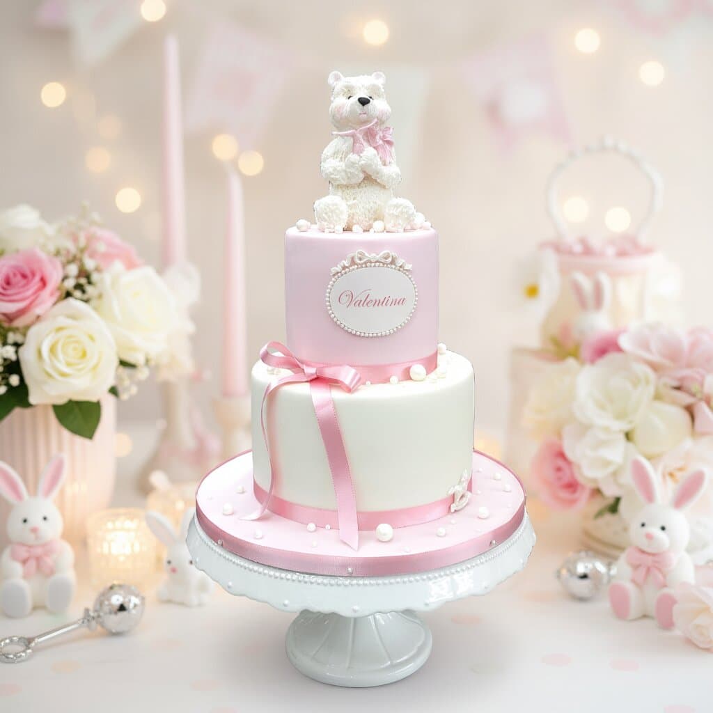 Handgefertigte Tauftorte weiß mit Zuckerdekor Wien Cupcakes Manufaktur CirCakeDesign