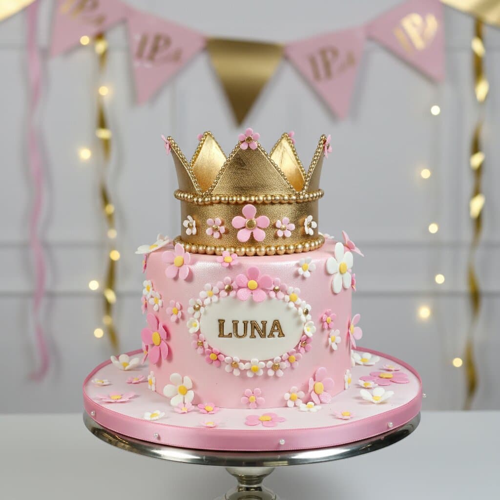 Handgefertigte Prinzessin Babytorte zum ersten Geburtstag mit Krone und Zuckerdekor Wien Cupcakes Manufaktur CirCakeDesign