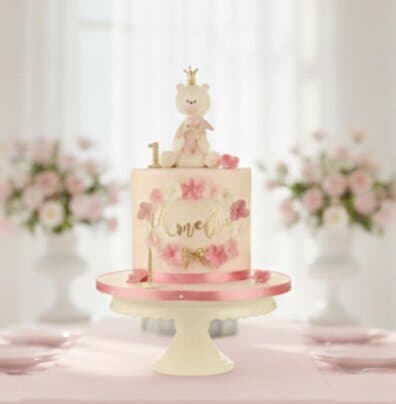 Handgefertigte Babytorte mit Teddy Bär zum ersten Geburtstag mit Zuckerdekor Wien Cupcakes Manufaktur CirCakeDesign