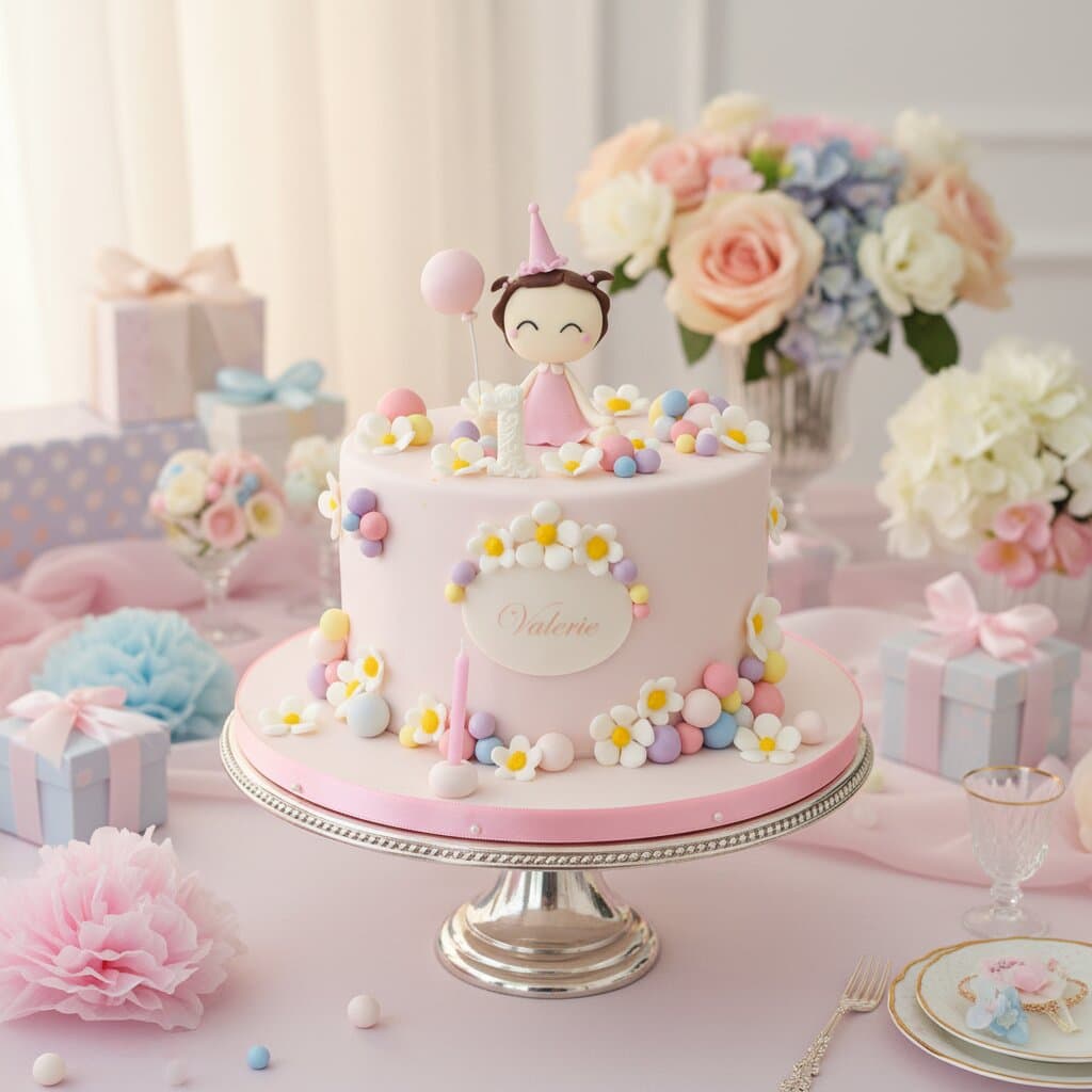 Handgefertigte Babytorte zum ersten Geburtstag mit Blumen und zartem Zuckerdekor Wien Cupcakes Manufaktur CirCakeDesign