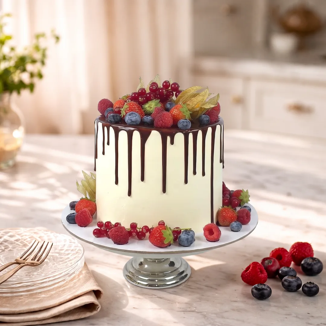 Buttercream Drip Cake with Fruits